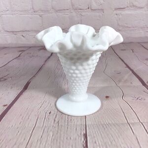 Vintage Fenton Milk Glass Fluted Hobnail Trumpet Vase